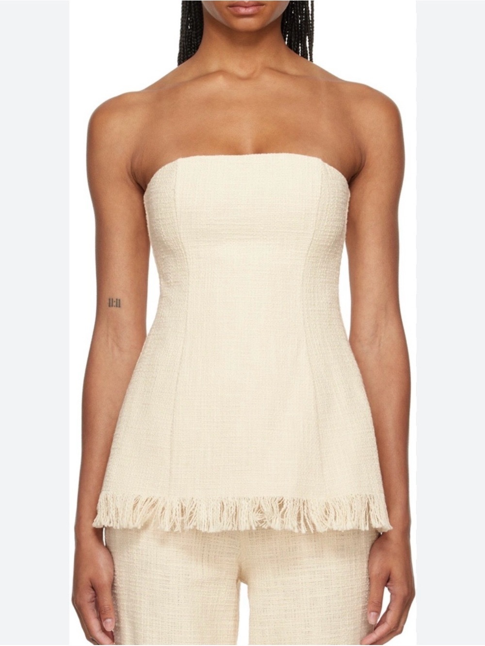 Staud Silvia Ivory Multi Strapless Fringe Top